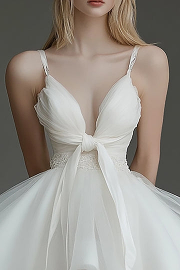 Ivory V-Neck Spaghheti Straps Short Cocktail Dress